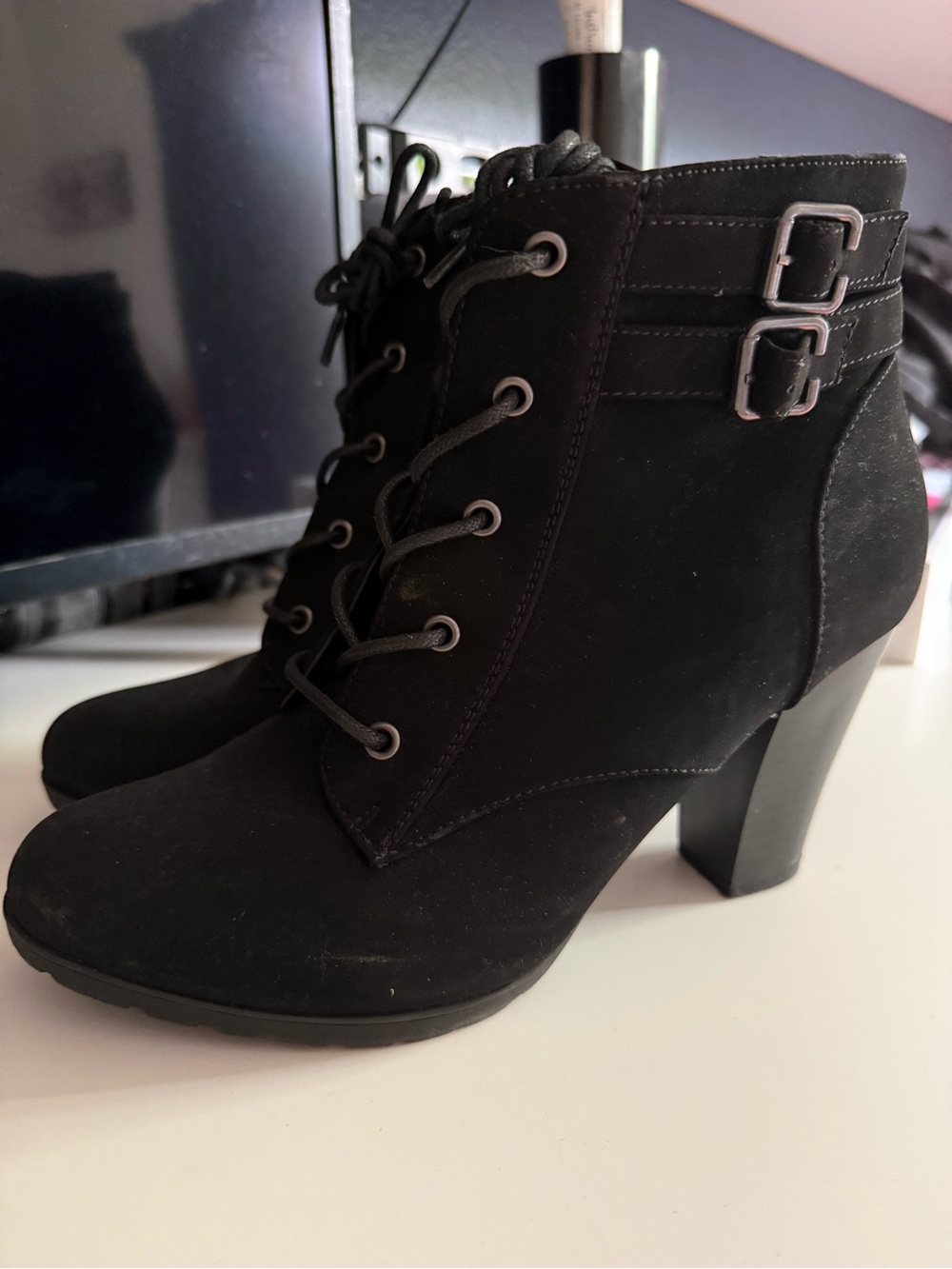 Rialto Black Lace-Up Ankle Boots with Buckle Detail